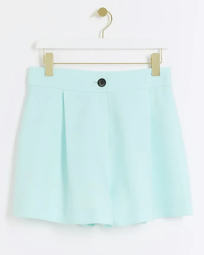 Aqua linen blend high waisted shorts