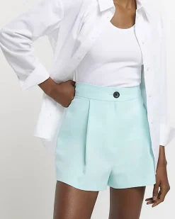 Aqua linen blend high waisted shorts