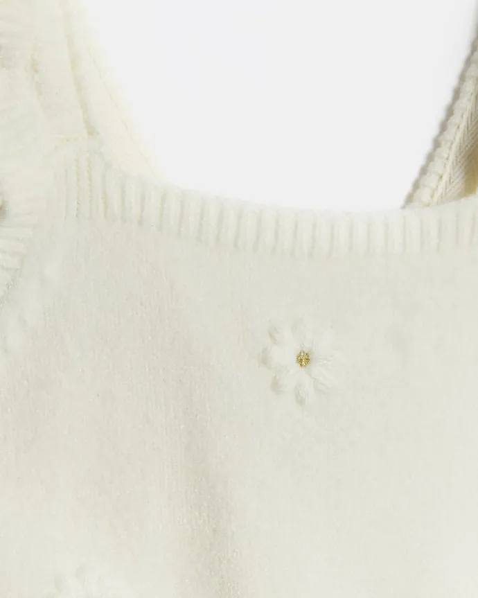 Baby girls cream knitted floral dungarees