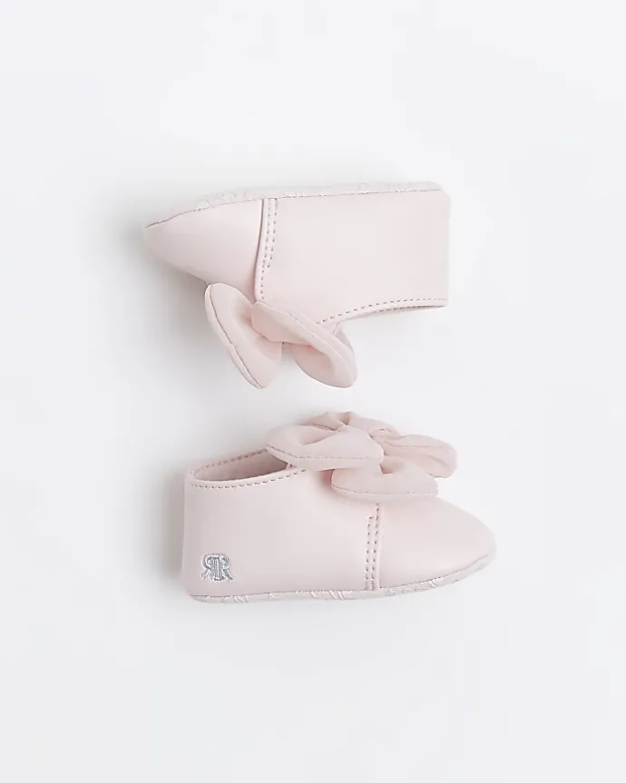Baby girls pink bow booties