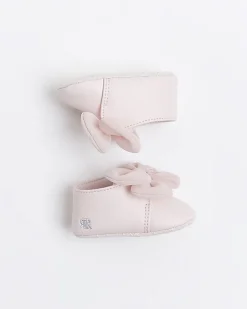Baby girls pink bow booties