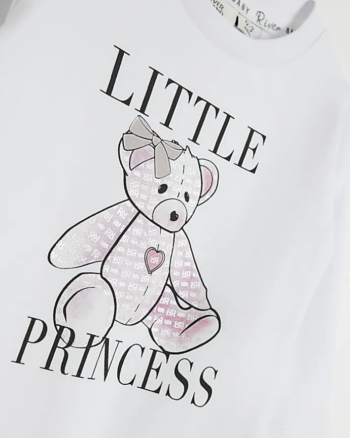 Baby girls white bear graphic all in one