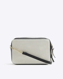 Beige canvas boxy cross body bag