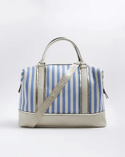 Beige canvas stripe travel bag