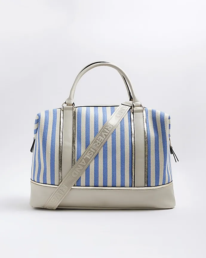 Beige canvas stripe travel bag