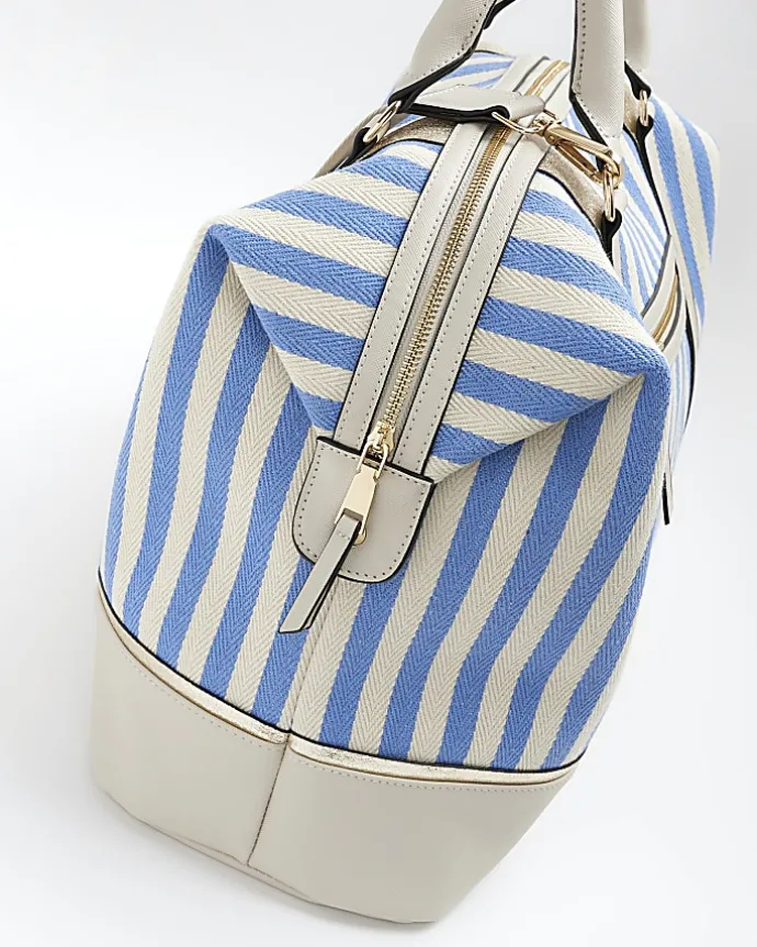 Beige canvas stripe travel bag