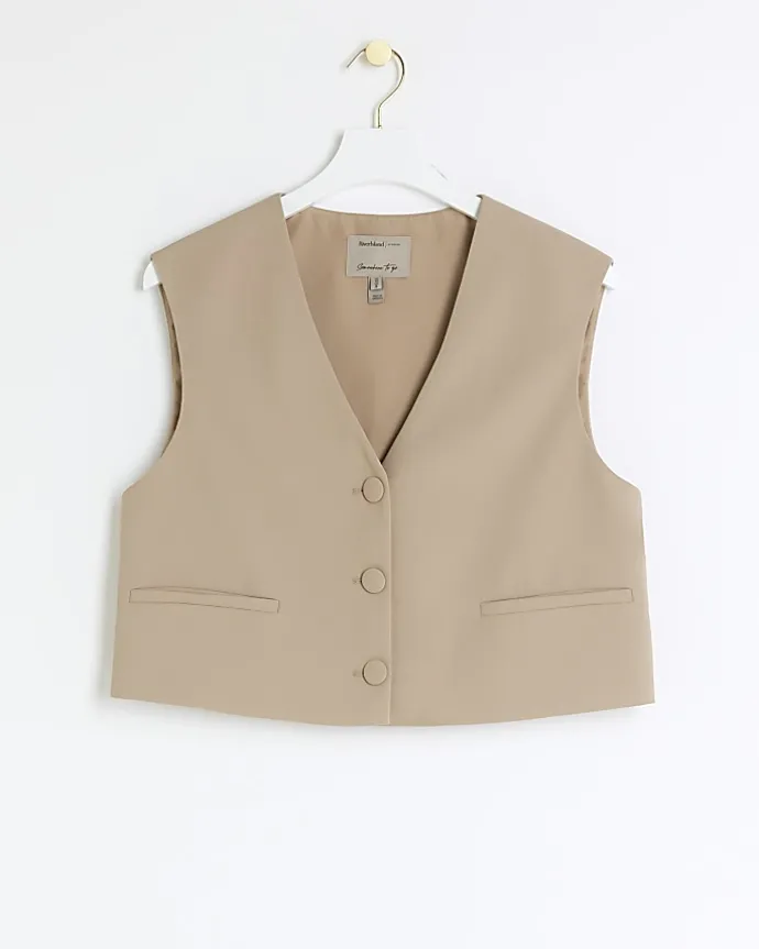 Beige Cropped Waistcoat