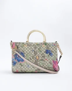 Beige floral tote bag