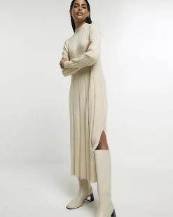 Beige high neck jumper maxi dress
