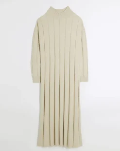 Beige high neck jumper maxi dress