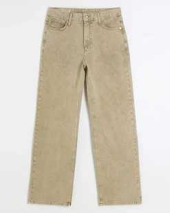 Beige high waisted relaxed straight jeans