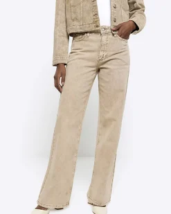 Beige high waisted relaxed straight jeans