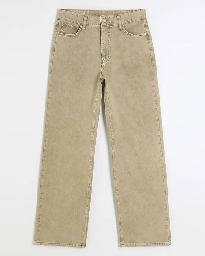 Beige high waisted relaxed straight jeans