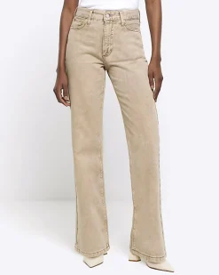 Beige high waisted relaxed straight jeans