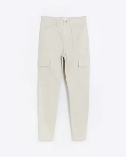 Beige high waisted skinny cargo jeans