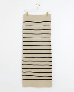 Beige knit stripe maxi skirt
