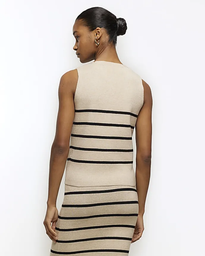 Beige knit stripe waistcoat