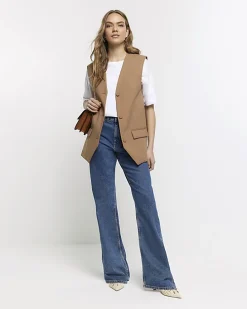 Beige longline button up waistcoat