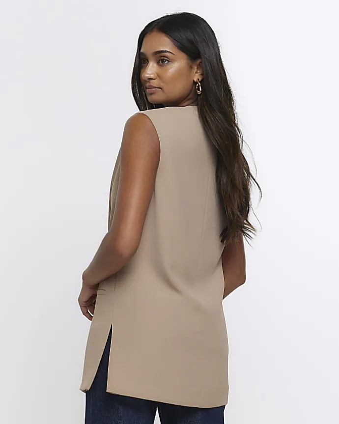 Beige longline waistcoat