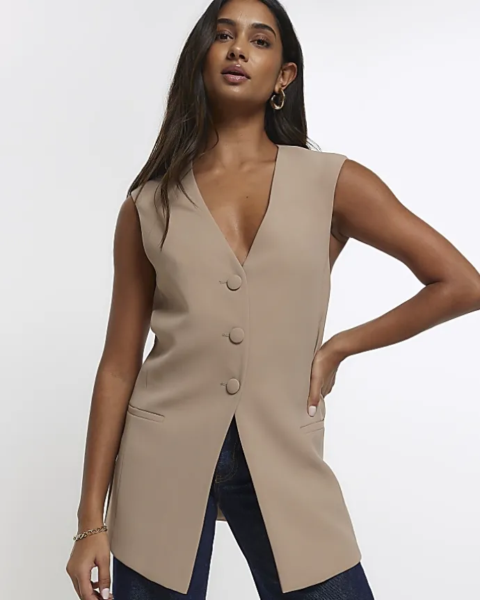 Beige longline waistcoat