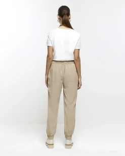 Beige lyocell cuffed joggers