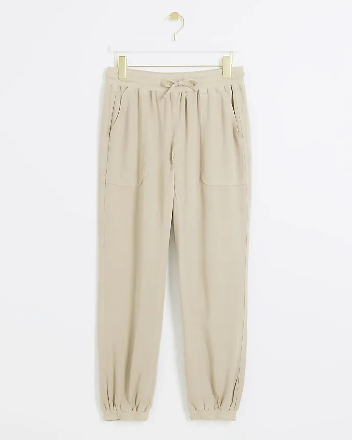 Beige lyocell elasticated joggers