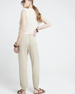 Beige lyocell elasticated joggers