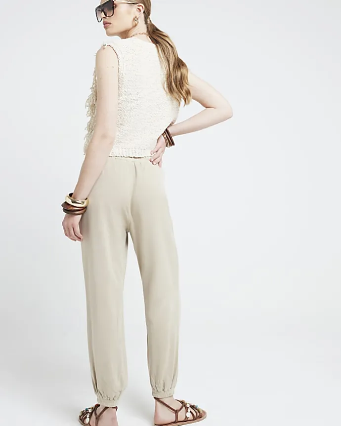 Beige lyocell elasticated joggers