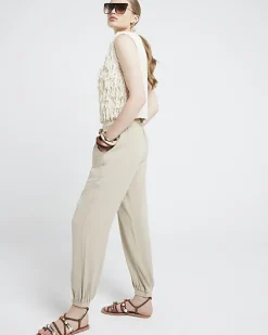 Beige lyocell elasticated joggers