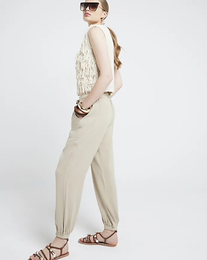 Beige lyocell elasticated joggers