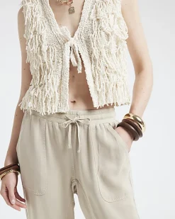 Beige lyocell elasticated joggers