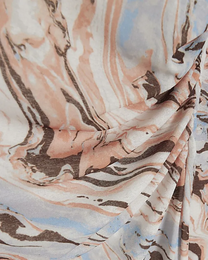 Beige mesh marble bodycon midi dress