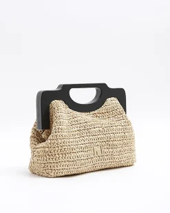 Beige raffia clutch bag