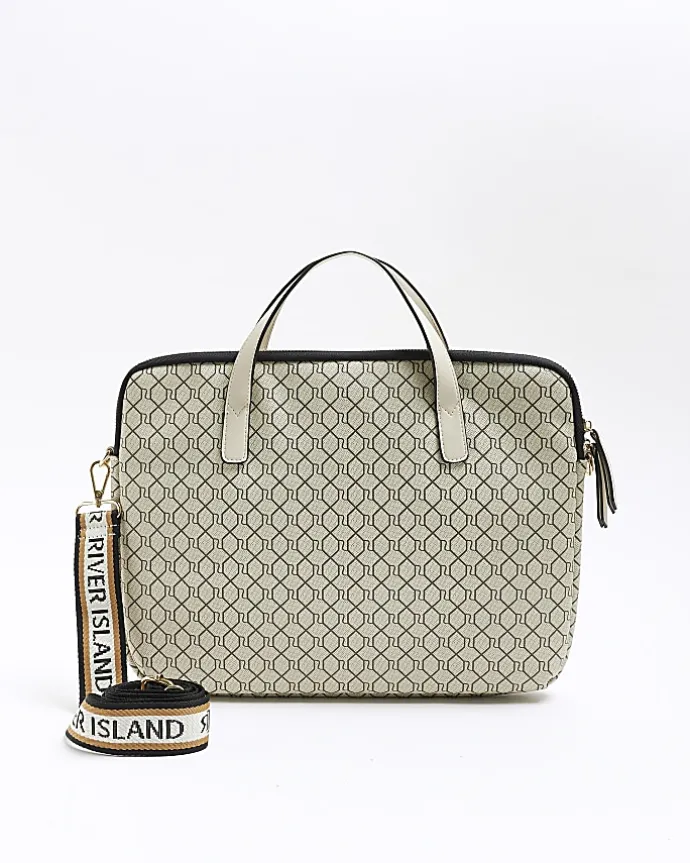 Beige RI monogram laptop case