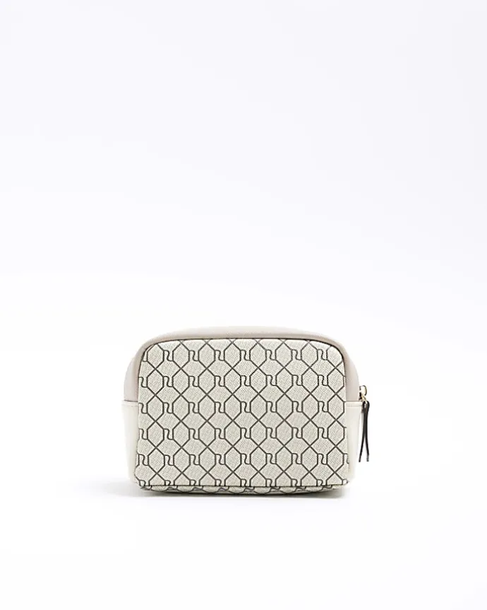 Beige RI monogram makeup bag