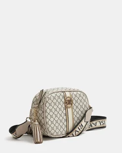 Beige RI monogram print cross body bag