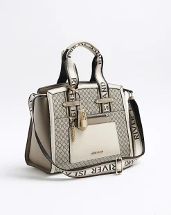 Beige RI monogram tote bag