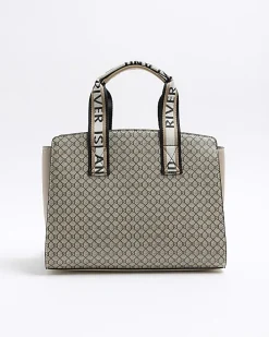 Beige RI monogram tote bag