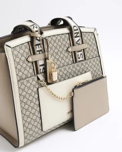 Beige RI monogram tote bag