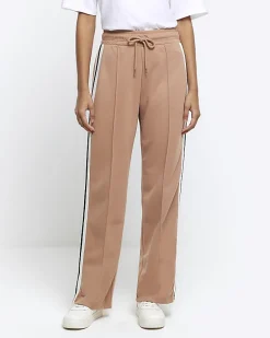 Beige side stripe wide leg joggers