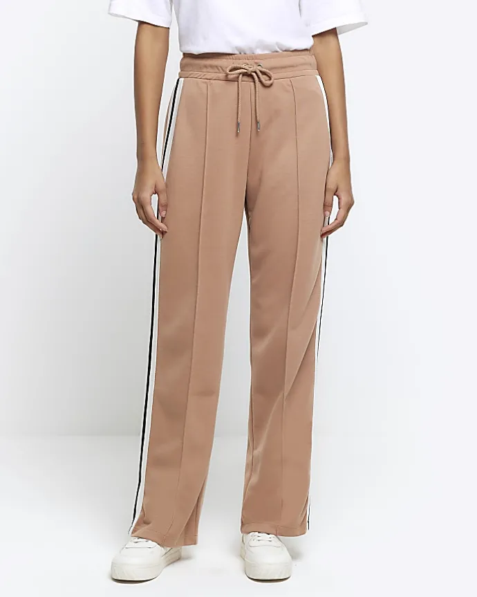 Beige side stripe wide leg joggers