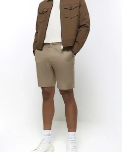 Beige slim fit chino short