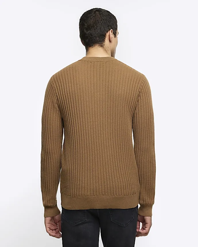 Beige slim fit waffle texture jumper