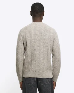 Beige slim fit wool blend crew jumper
