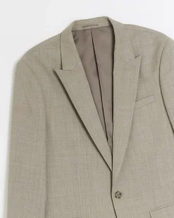 Beige slim fit wool blend suit jacket