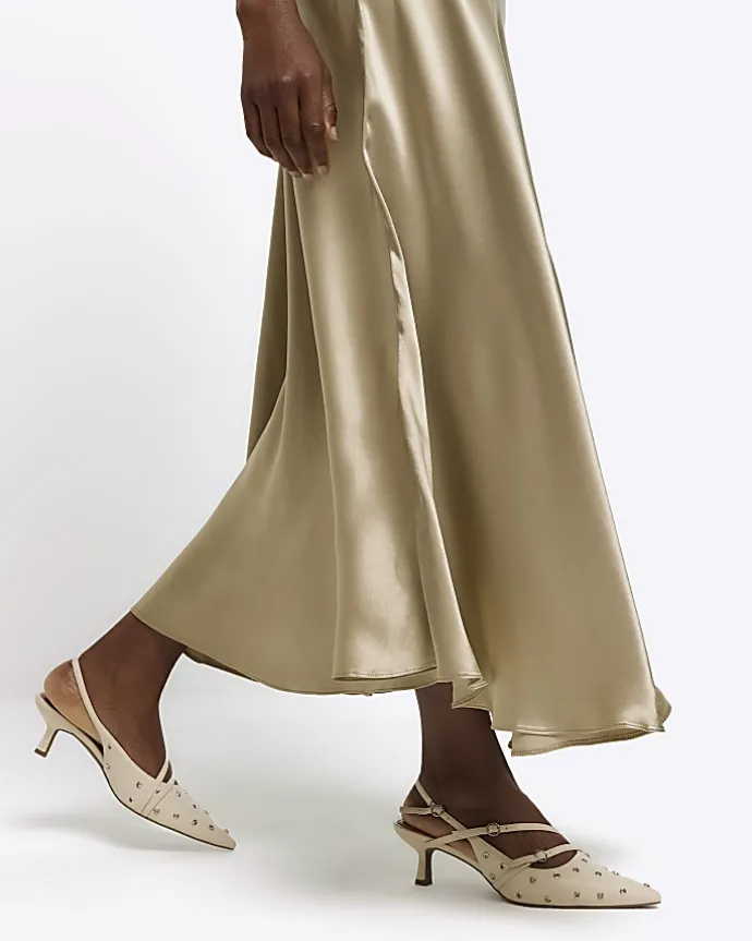 Beige slip midi skirt