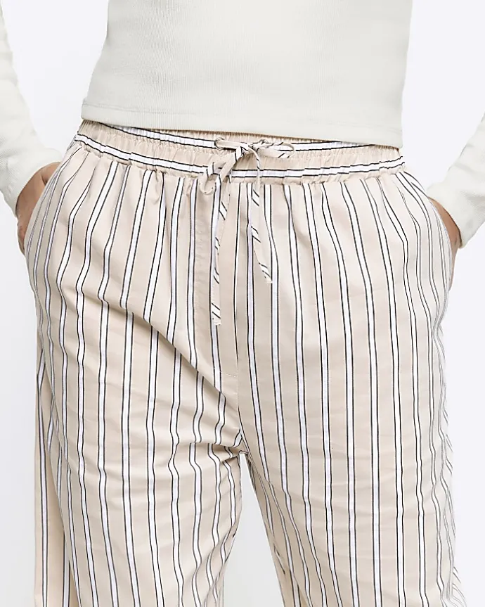 Beige stripe straight pull on trousers