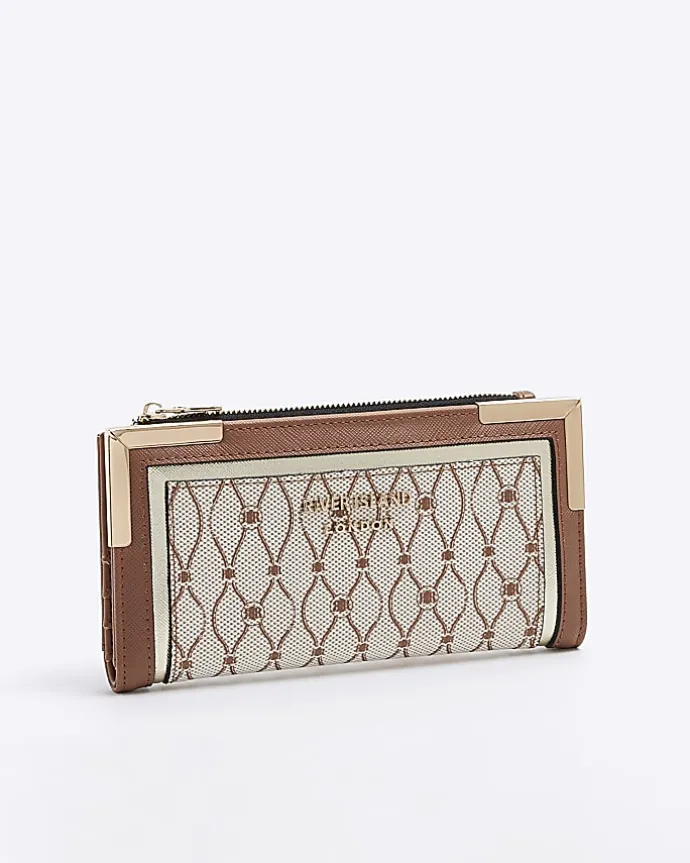 Beige wave RI monogram purse