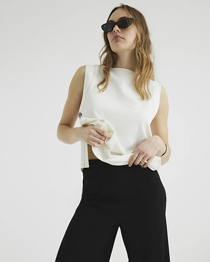Beige zip pencil midi skirt
