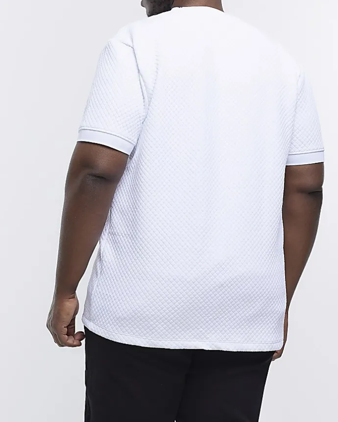 Big & Tall white slim fit quilted t-shirt